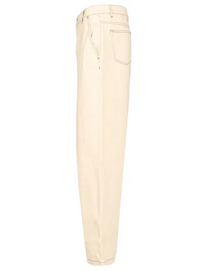 Ami Alexandre Mattiussi Wide Leg Jeans Beige In White