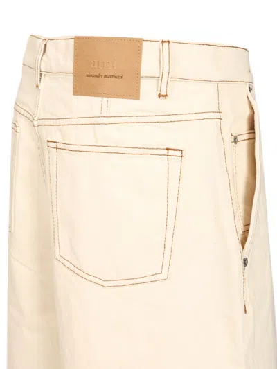 Ami Alexandre Mattiussi Wide Leg Jeans Beige In White