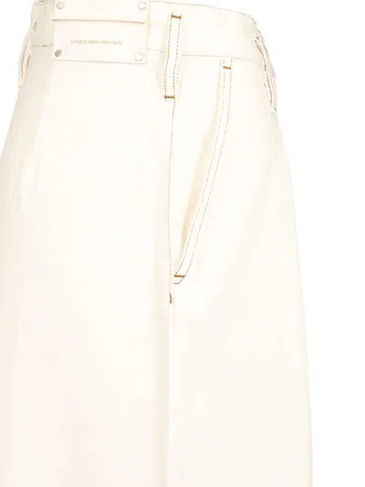 Dries Van Noten Wide Pleated Pants Trousers White In White