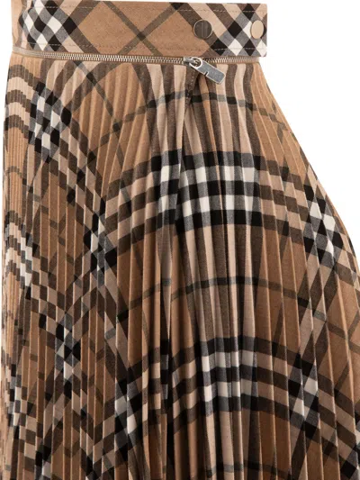 Burberry Wool Blend Pleated Check Skirt Skirts Beige