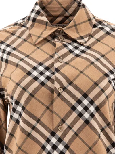 Burberry Wool Blend Shirt With Check Motif Shirts Beige In Neutral