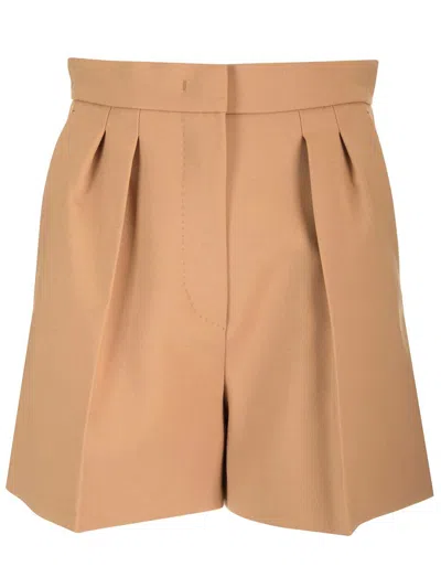 Max Mara Wool Canvas Shorts Trousers Beige In Brown