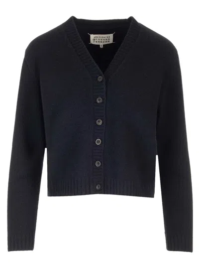 Maison Margiela Long-sleeved Knitted Cardigan In Black