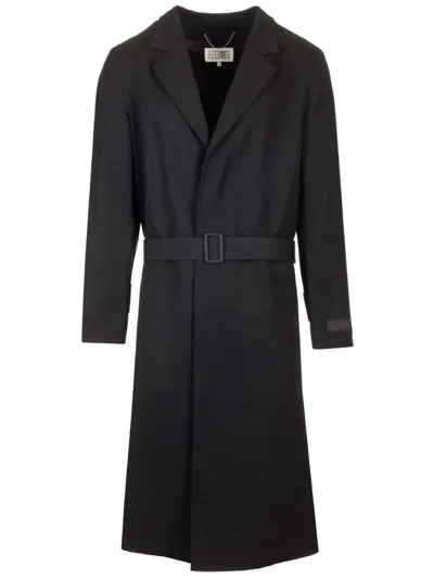 Mm6 Maison Margiela Wool Coat With Belt Coats Black In Black