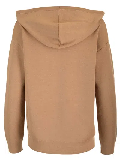 Max Mara Wool Hoodie Tops Beige In Brown