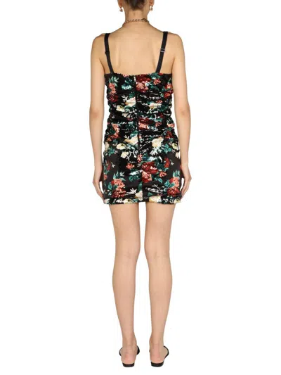 Dolce & Gabbana Rose Embroidery Short Dress In Black