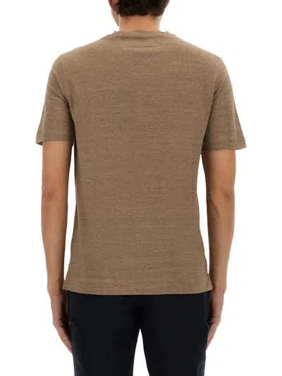 Zegna Oasis Linen T-shirt Crew Neck In Brown