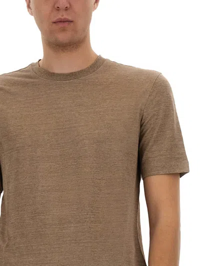 Zegna Oasis Linen T-shirt Crew Neck In Brown