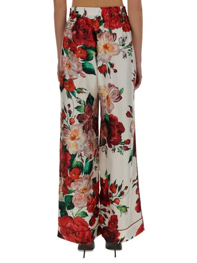 Dolce & Gabbana Satin Pajama Pants With Rose Print In Multi