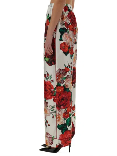 Dolce & Gabbana Satin Pajama Pants With Rose Print In Multi