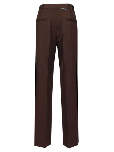 Off-white Wool Wide Leg Trousers Brown