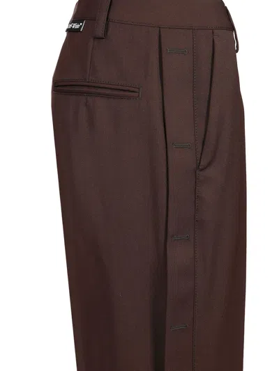 Off-white Wool Wide Leg Trousers Brown