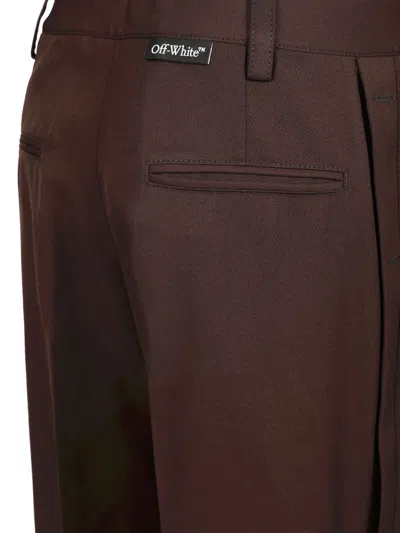 Off-white Wool Wide Leg Trousers Brown