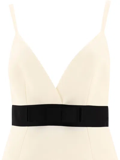 Dolce & Gabbana Woolen Dress With Satin Belt And Straps In Neutral