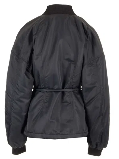 Sportmax Zebu Hourglass Pufer Jacker Eco Leather Belt Coats Black In Black