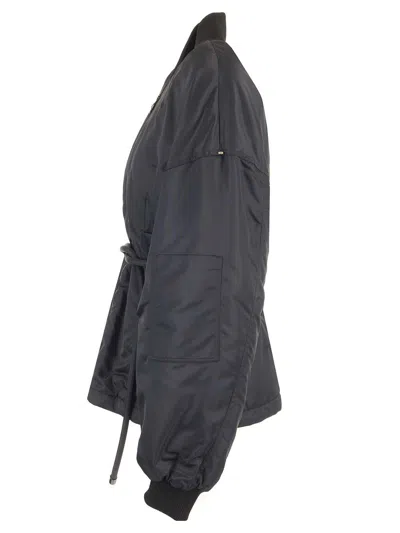 Sportmax Zebu Hourglass Pufer Jacker Eco Leather Belt Coats Black In Black