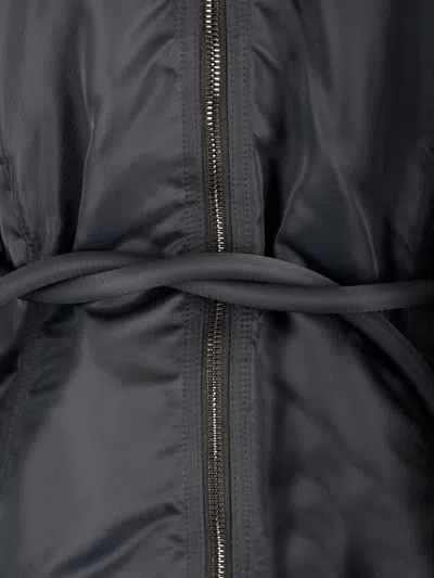 Sportmax Zebu Hourglass Pufer Jacker Eco Leather Belt Coats Black In Black