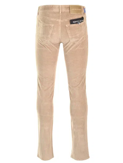Jacob Cohen Tailored Camel Trousers With Velvety Corduroy Texture In Yellow
