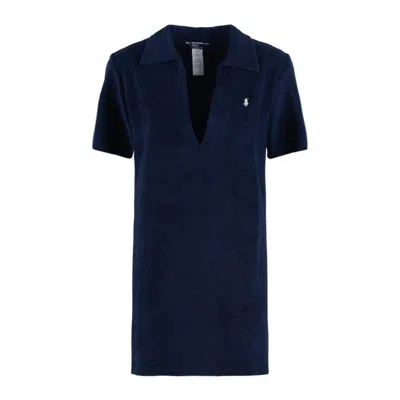 Ralph Lauren Blue Organic Cotton Terry Short Dress In Black
