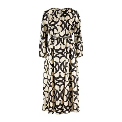 Max Mara Printed Silk Flared Dress In Neutral