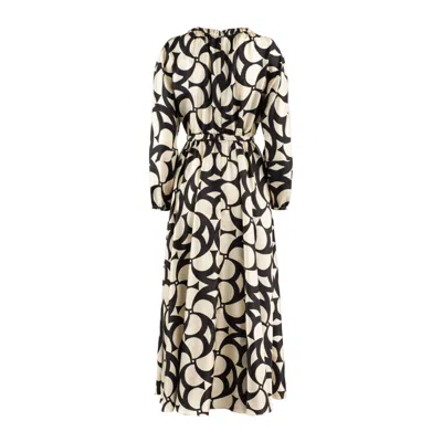 Max Mara Printed Silk Flared Dress In Neutral