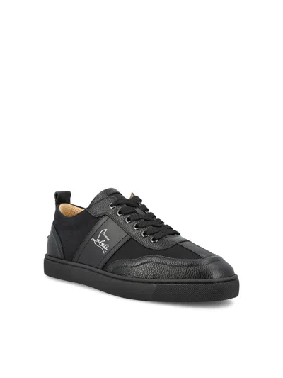 Christian Louboutin Retero Full-grain Leather-trimmed Canvas Sneakers In Black