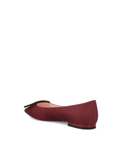 Roger Vivier 5mm Gommettine Gros Grain Flats In Red