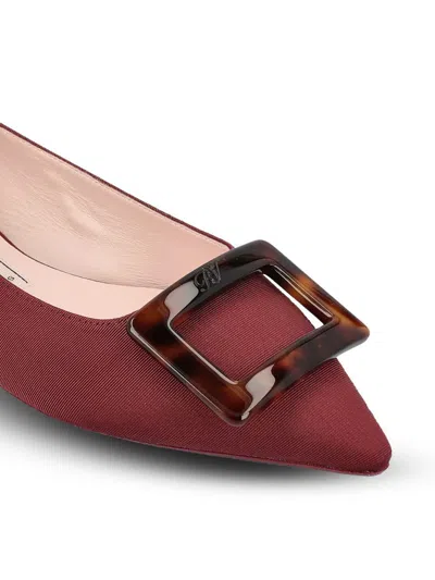Roger Vivier 5mm Gommettine Gros Grain Flats In Red