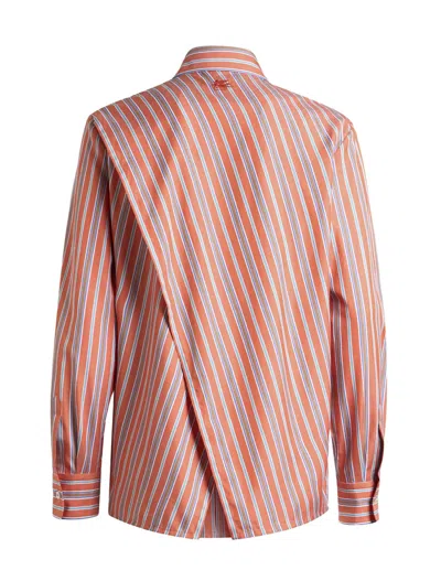Etro Striped Cotton Shirt With Back Slit In Orange