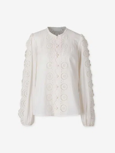 Zimmermann Womens Ivory Lucky Embroidered Cotton Blouse In Yellow