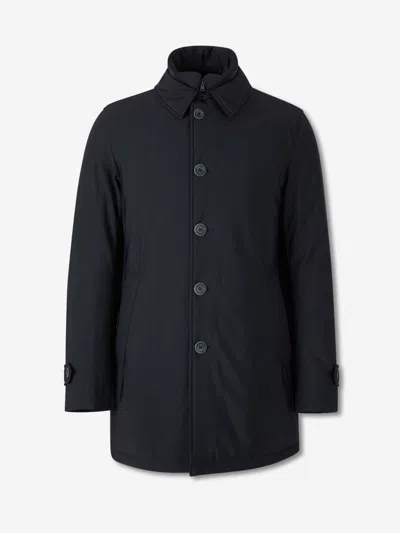 Herno Medium-length Structured Coat With Button-up Front In Blue