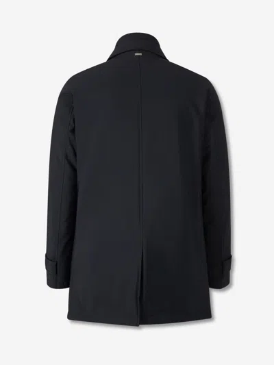 Herno Medium-length Structured Coat With Button-up Front In Blue