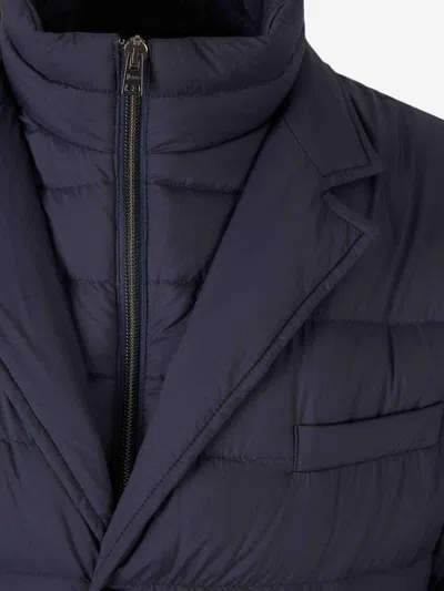 Herno La Giacca Water Resistant Down Blazer With Removable Bib In Blue