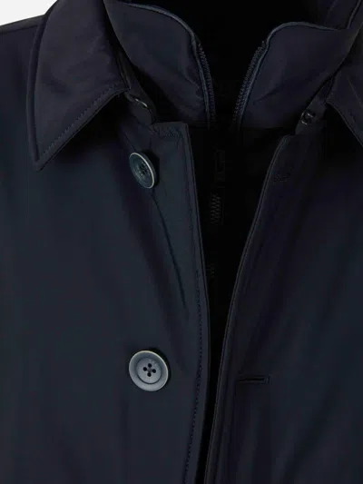 Herno Medium-length Structured Coat With Button-up Front In Blue