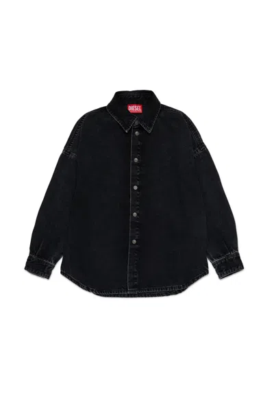Diesel Camicia In Denim Nero Con Maxi Logo Oval D In Black