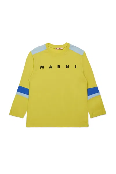 Marni T-shirt Manica Lunga In Jersey Colorblock In Yellow