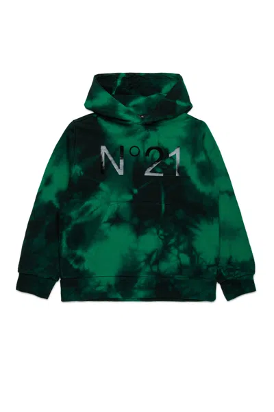 N°21 Felpa In Cotone Tie-dye Con Cappuccio In Green