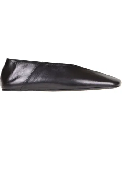 Jil Sander Black Leather Ballet Flats In Black