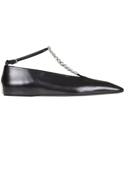 Jil Sander Crystal-embellished Ballet Flats Black In Black