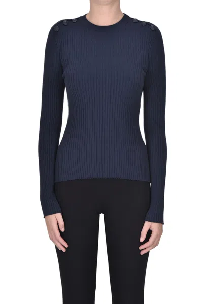 Dondup Fitted Blue Sweater With Shoulder Buttons In Blue