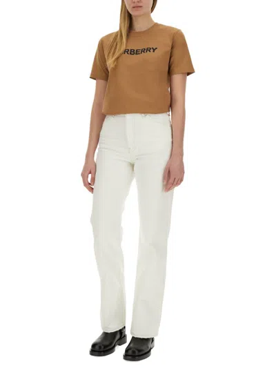 Burberry Beige T-shirt With Logo Print On Front In Cotton Woman