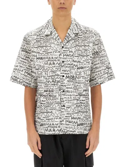 Marni Pencil Logo Print Shirt In White