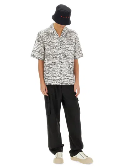 Marni Pencil Logo Print Shirt In White