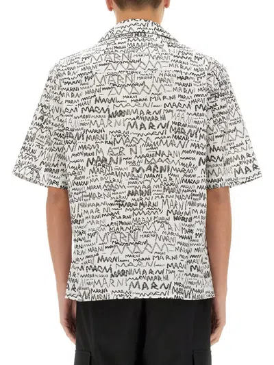 Marni Pencil Logo Print Shirt In White