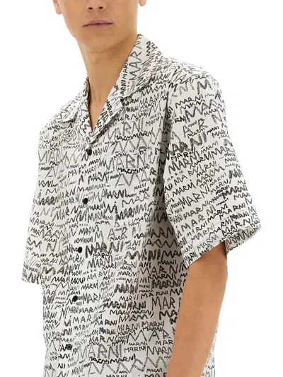 Marni Pencil Logo Print Shirt In White