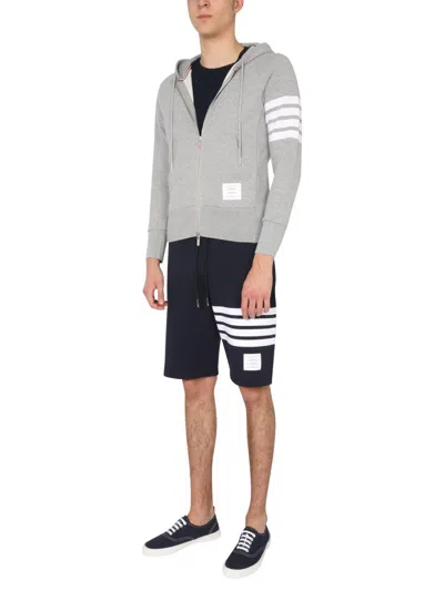 Thom Browne Mens Light Grey Striped Brand-patch Cotton-jersey Hoody
