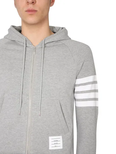 Thom Browne Mens Light Grey Striped Brand-patch Cotton-jersey Hoody