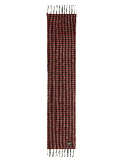 Ganni Red Check Fringed Scarf In Brown