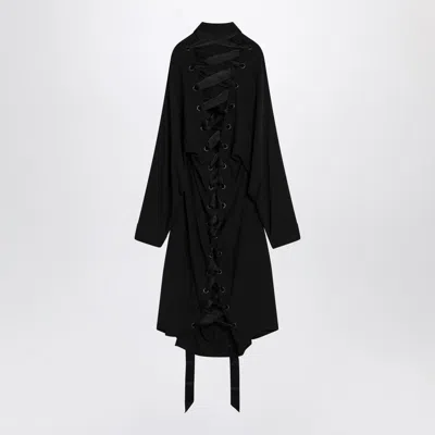 Balenciaga Black Shirt Dress With Intertwined Ribbons Women In Black