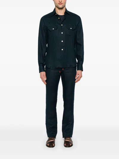 Kiton Trousers With Elastic Waistband And Straight Leg In Blue